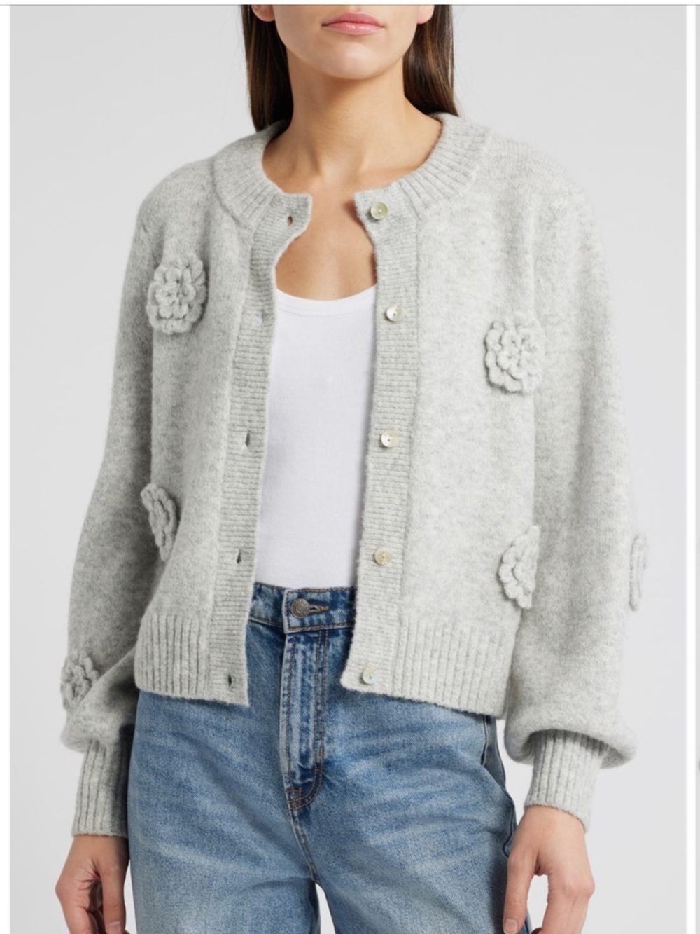 Rails Francesca 3D Floral Wool Cardigan in Heather Gray - Picture 2 of 13